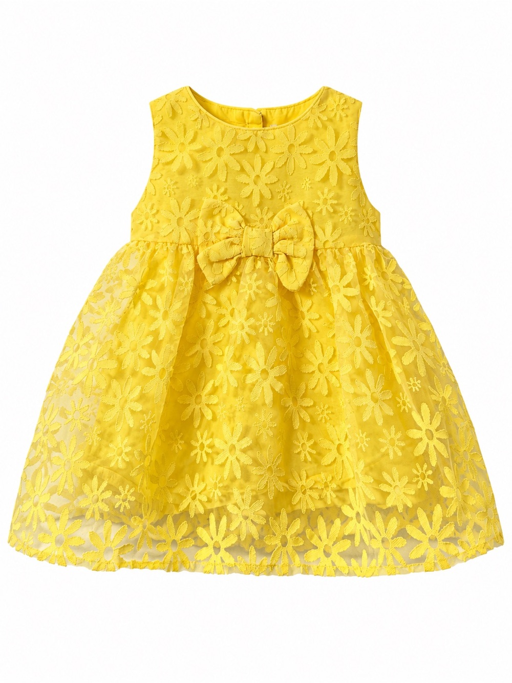 Yellow Floral Lace Bow Baby Girl Dress, 3-6M, 100% Cotton Lining, Never Worn